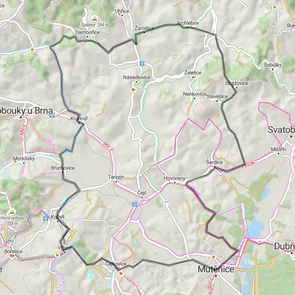 Miniatura mapy "Trasa Szosowa z Mutěnic" - trasy rowerowej w Jihovýchod, Czech Republic. Wygenerowane przez planer tras rowerowych Tarmacs.app