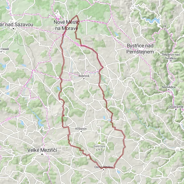 Miniatura mapy "Trasa na szutrach z Nového Města na Moravě" - trasy rowerowej w Jihovýchod, Czech Republic. Wygenerowane przez planer tras rowerowych Tarmacs.app