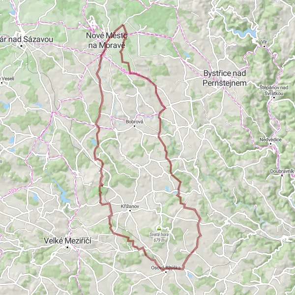 Map miniature of "Moravian Gravel Adventure" cycling inspiration in Jihovýchod, Czech Republic. Generated by Tarmacs.app cycling route planner