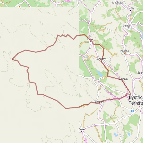 Miniatura mapy "Trasa gravelowa na północny wschód od Nové Město na Moravě" - trasy rowerowej w Jihovýchod, Czech Republic. Wygenerowane przez planer tras rowerowych Tarmacs.app