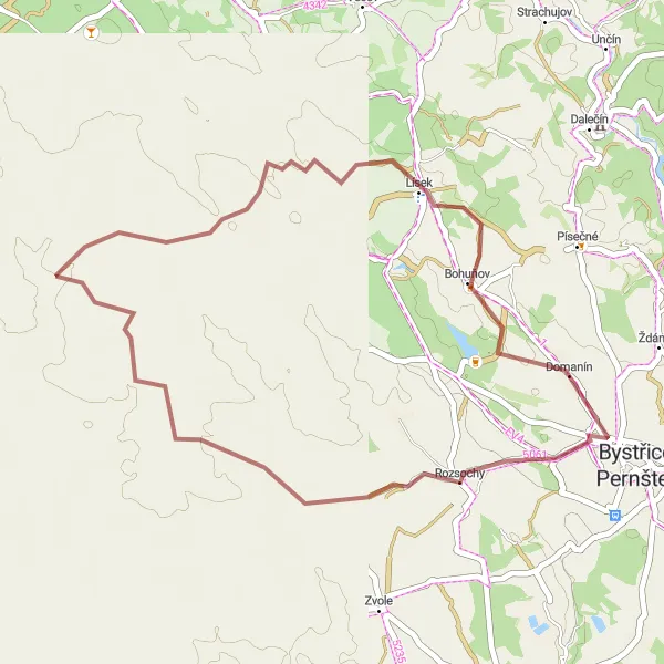 Map miniature of "Scenic gravel route to Nové Město na Moravě" cycling inspiration in Jihovýchod, Czech Republic. Generated by Tarmacs.app cycling route planner