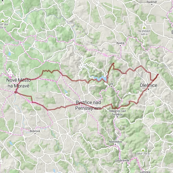 Mapa miniatúra "Gravelová cesta kolem Nového Města" cyklistická inšpirácia v Jihovýchod, Czech Republic. Vygenerované cyklistickým plánovačom trás Tarmacs.app
