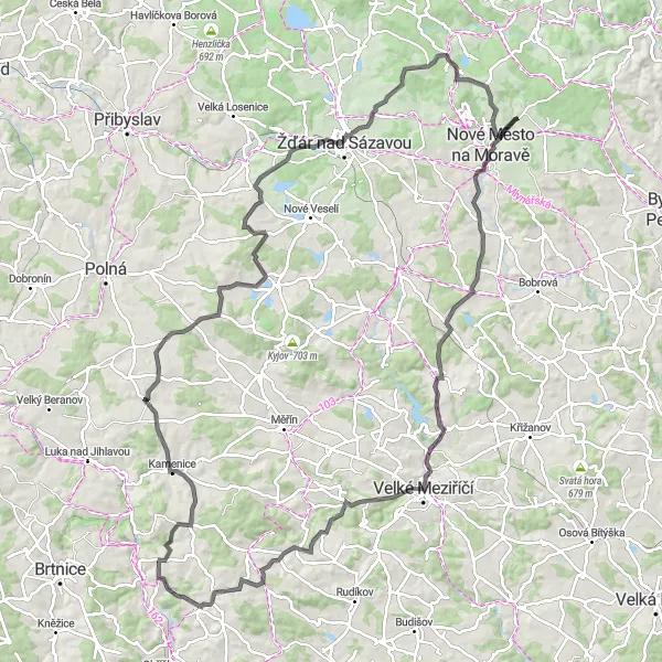 Miniaturní mapa "Road Křídla" inspirace pro cyklisty v oblasti Jihovýchod, Czech Republic. Vytvořeno pomocí plánovače tras Tarmacs.app