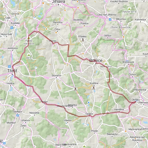 Mapa miniatúra "Gravel Adventure" cyklistická inšpirácia v Jihovýchod, Czech Republic. Vygenerované cyklistickým plánovačom trás Tarmacs.app