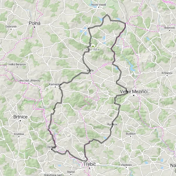Karten-Miniaturansicht der Radinspiration "Hügelige Straßen und malerische Landschaften" in Jihovýchod, Czech Republic. Erstellt vom Tarmacs.app-Routenplaner für Radtouren