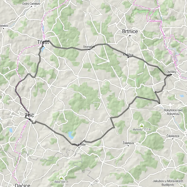 Map miniature of "Challenging Road Ride to Žďár nad Sázavou" cycling inspiration in Jihovýchod, Czech Republic. Generated by Tarmacs.app cycling route planner
