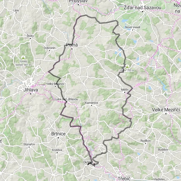Miniatura mapy "Pętla rowerowa przez Vránův kopec i Babylon" - trasy rowerowej w Jihovýchod, Czech Republic. Wygenerowane przez planer tras rowerowych Tarmacs.app