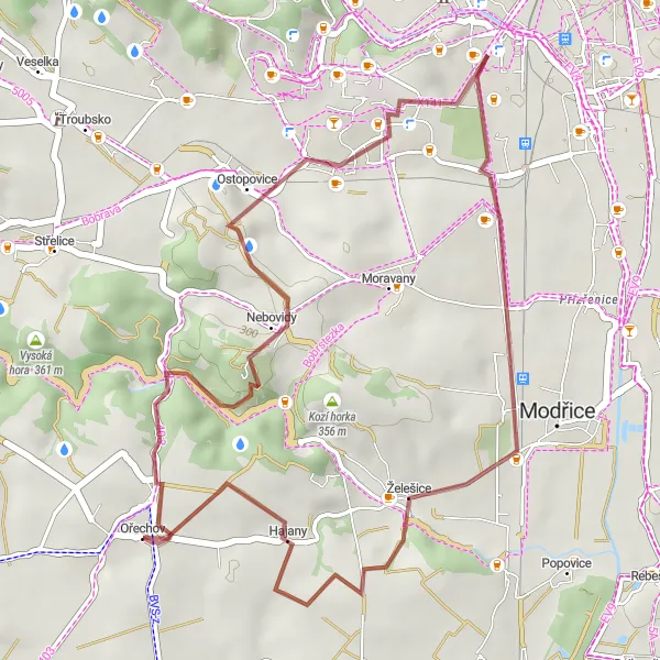 Map miniature of "Ořechov Urban Gravel" cycling inspiration in Jihovýchod, Czech Republic. Generated by Tarmacs.app cycling route planner
