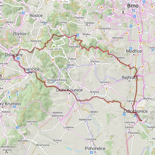 Mapa miniatúra "Gravel do okolia Oslavan" cyklistická inšpirácia v Jihovýchod, Czech Republic. Vygenerované cyklistickým plánovačom trás Tarmacs.app