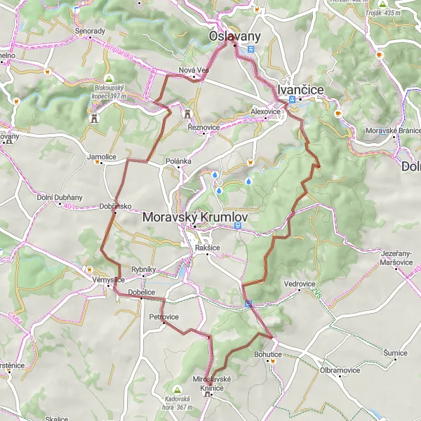 Mapa miniatúra "Zaujímavosti v okolí Oslavan" cyklistická inšpirácia v Jihovýchod, Czech Republic. Vygenerované cyklistickým plánovačom trás Tarmacs.app