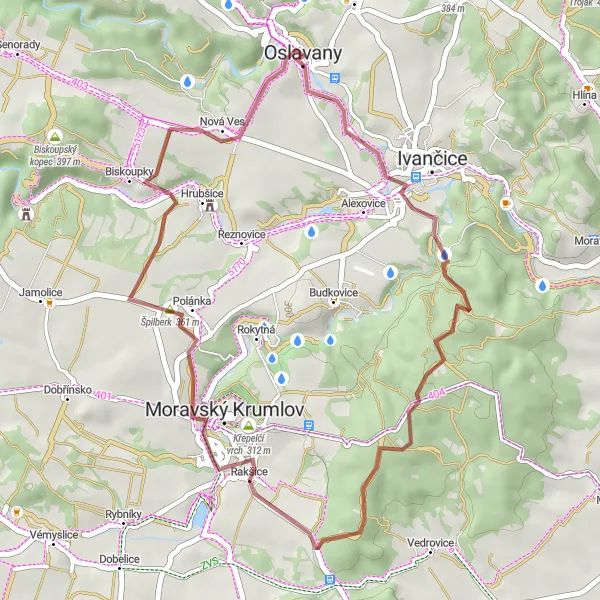 Karten-Miniaturansicht der Radinspiration "Die gemütliche Gravel-Tour mit kulturellen Highlights" in Jihovýchod, Czech Republic. Erstellt vom Tarmacs.app-Routenplaner für Radtouren