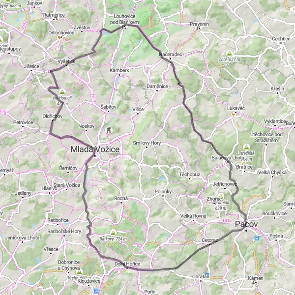 Map miniature of "Blaník Challenge" cycling inspiration in Jihovýchod, Czech Republic. Generated by Tarmacs.app cycling route planner