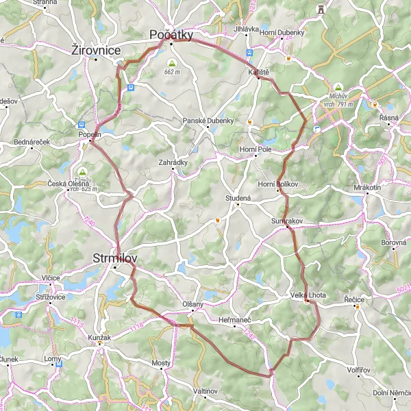 Karten-Miniaturansicht der Radinspiration "Die Naturroute" in Jihovýchod, Czech Republic. Erstellt vom Tarmacs.app-Routenplaner für Radtouren