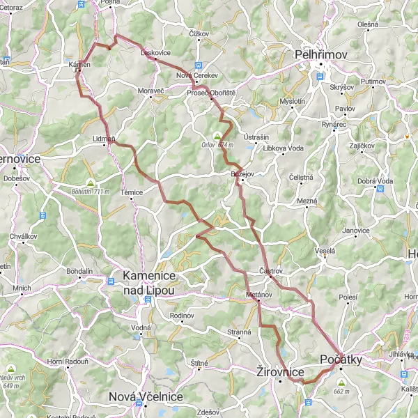 Karten-Miniaturansicht der Radinspiration "Rundfahrt um Počátky durch malerische Landschaft" in Jihovýchod, Czech Republic. Erstellt vom Tarmacs.app-Routenplaner für Radtouren