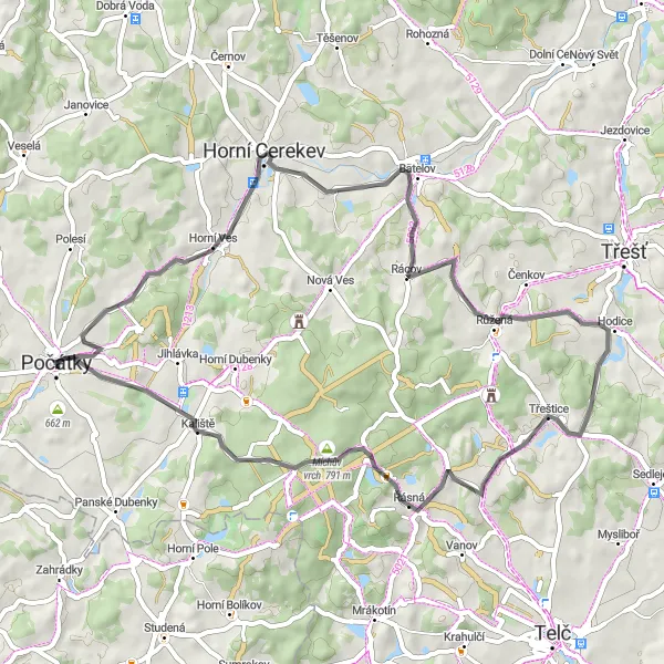Miniatura mapy "Spacer przez Horní Ves i Řásná z Počátek" - trasy rowerowej w Jihovýchod, Czech Republic. Wygenerowane przez planer tras rowerowych Tarmacs.app
