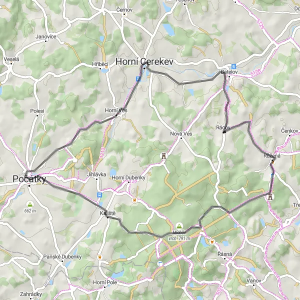 Miniatura mapy "Trasa Szosowa do Počátków 2" - trasy rowerowej w Jihovýchod, Czech Republic. Wygenerowane przez planer tras rowerowych Tarmacs.app