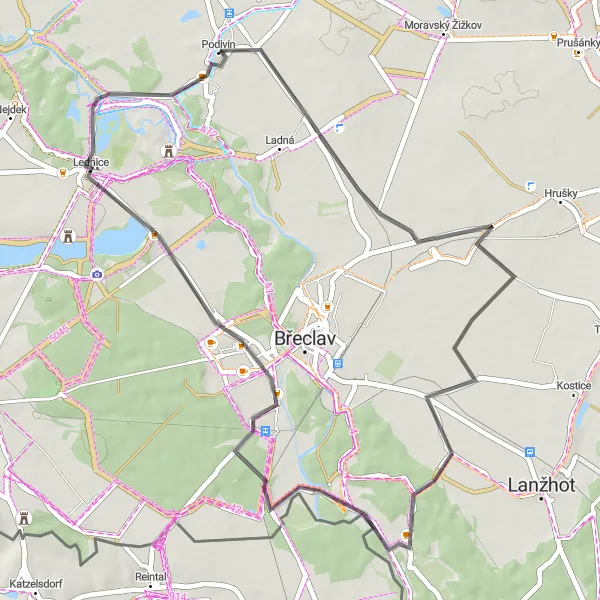 Miniaturní mapa "Cyklotrasa k Lednickým zámkům" inspirace pro cyklisty v oblasti Jihovýchod, Czech Republic. Vytvořeno pomocí plánovače tras Tarmacs.app