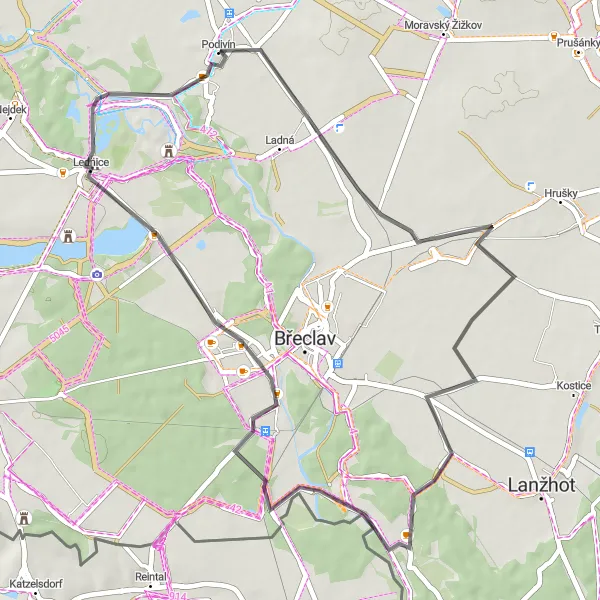 Mapa miniatúra "Prohlídkový okruh Lednicko-Valtickým areálem" cyklistická inšpirácia v Jihovýchod, Czech Republic. Vygenerované cyklistickým plánovačom trás Tarmacs.app