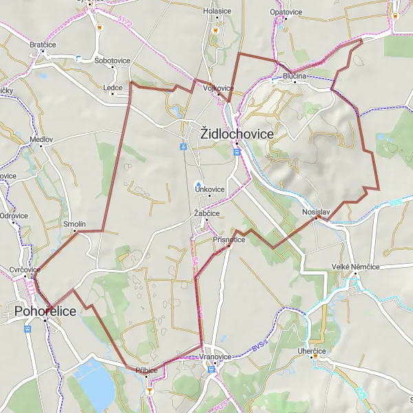 Karten-Miniaturansicht der Radinspiration "Ruhige Gravel-Tour durch malerische Landschaften" in Jihovýchod, Czech Republic. Erstellt vom Tarmacs.app-Routenplaner für Radtouren