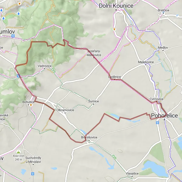 Miniaturní mapa "Gravel u Pohořelic" inspirace pro cyklisty v oblasti Jihovýchod, Czech Republic. Vytvořeno pomocí plánovače tras Tarmacs.app