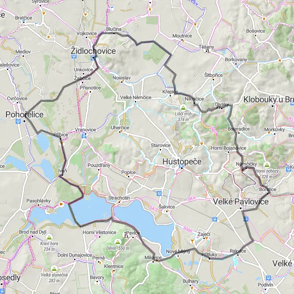 Miniaturní mapa "Road do Přibic" inspirace pro cyklisty v oblasti Jihovýchod, Czech Republic. Vytvořeno pomocí plánovače tras Tarmacs.app