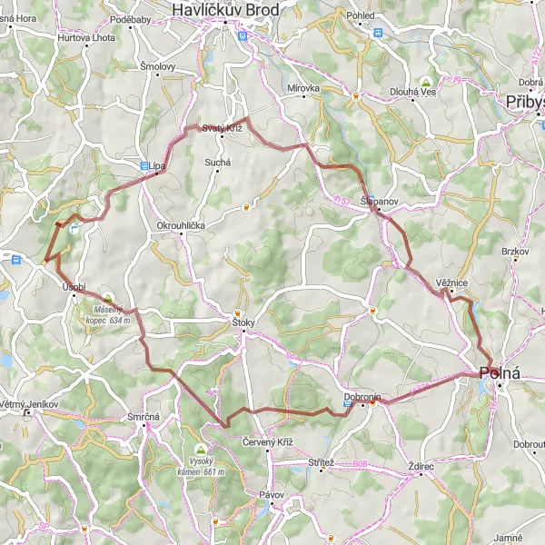 Miniatura mapy "Trasa gravelowa przez U serpentinky i Máselný kopec" - trasy rowerowej w Jihovýchod, Czech Republic. Wygenerowane przez planer tras rowerowych Tarmacs.app