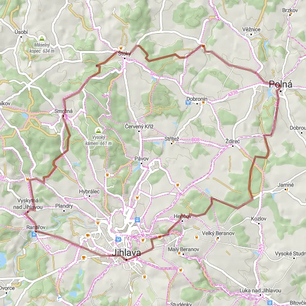 Miniatura mapy "Trasa gravelowa przez Kázek i Březová výšina" - trasy rowerowej w Jihovýchod, Czech Republic. Wygenerowane przez planer tras rowerowych Tarmacs.app