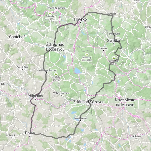 Miniaturní mapa "Road Polná - Záborná" inspirace pro cyklisty v oblasti Jihovýchod, Czech Republic. Vytvořeno pomocí plánovače tras Tarmacs.app