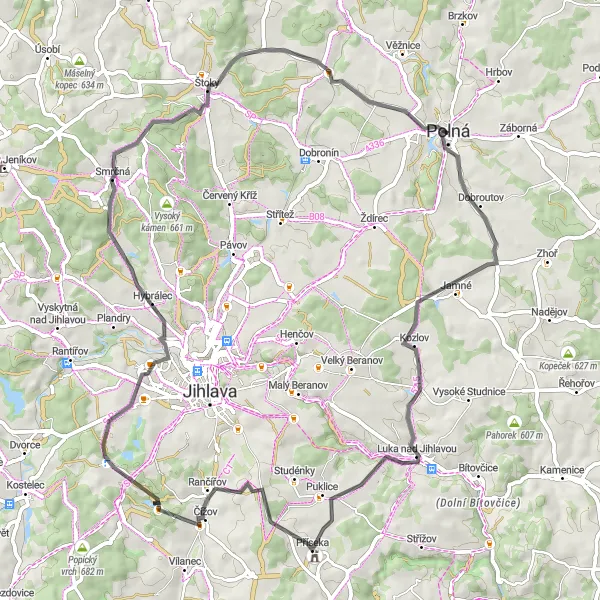 Miniatura mapy "Trasa w pobliżu Polná przez Homole, Rytířsko, Příseka i inne" - trasy rowerowej w Jihovýchod, Czech Republic. Wygenerowane przez planer tras rowerowych Tarmacs.app