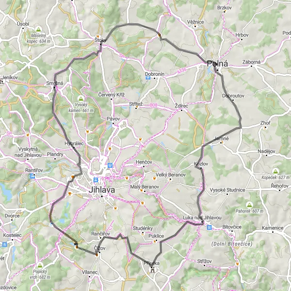 Miniaturní mapa "Road Polná - Polná" inspirace pro cyklisty v oblasti Jihovýchod, Czech Republic. Vytvořeno pomocí plánovače tras Tarmacs.app