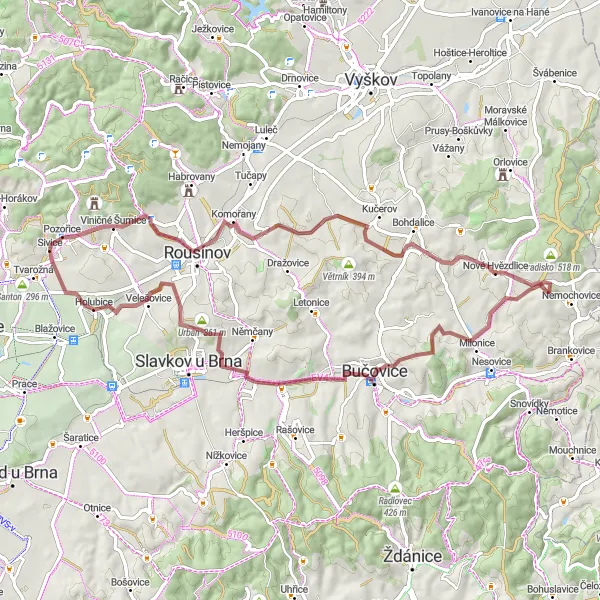 Miniatura mapy "Trasa Gravel Poustka-Marefy" - trasy rowerowej w Jihovýchod, Czech Republic. Wygenerowane przez planer tras rowerowych Tarmacs.app