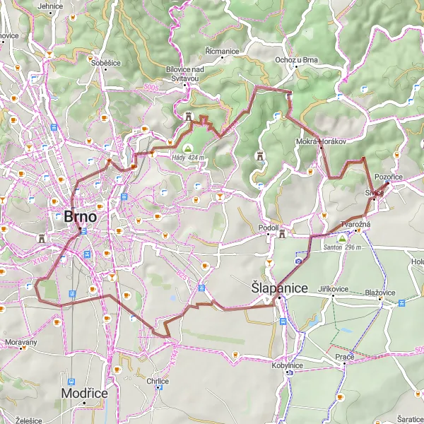 Miniatura mapy "Trasa rowerowa przez Žuráň i Brno-město" - trasy rowerowej w Jihovýchod, Czech Republic. Wygenerowane przez planer tras rowerowych Tarmacs.app