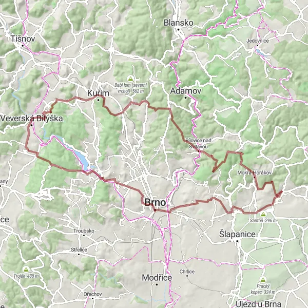 Map miniature of "Gravel Escape to Lelekovice" cycling inspiration in Jihovýchod, Czech Republic. Generated by Tarmacs.app cycling route planner