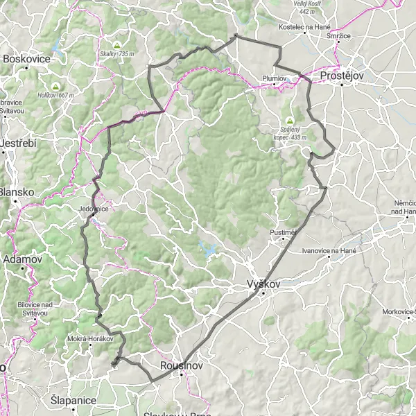 Miniatura mapy "Trasa Road Velká Baba-Drysice" - trasy rowerowej w Jihovýchod, Czech Republic. Wygenerowane przez planer tras rowerowych Tarmacs.app