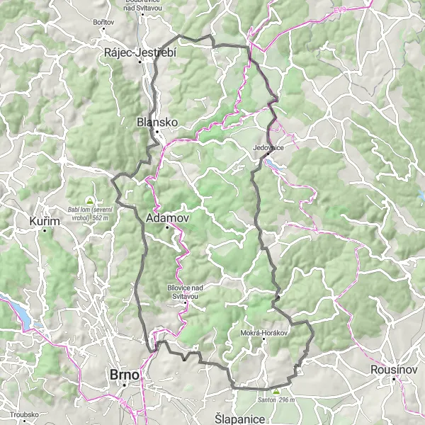 Mapa miniatúra "Cyklistická trasa cez Sivice a Hostěnice" cyklistická inšpirácia v Jihovýchod, Czech Republic. Vygenerované cyklistickým plánovačom trás Tarmacs.app