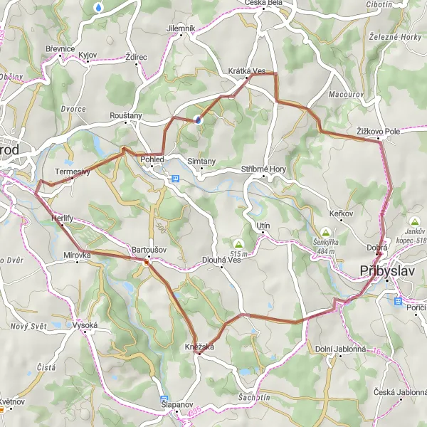 Miniaturní mapa "Gravel cyklistická trasa Herlify a okolí" inspirace pro cyklisty v oblasti Jihovýchod, Czech Republic. Vytvořeno pomocí plánovače tras Tarmacs.app
