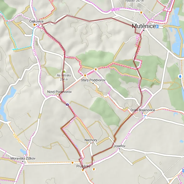 Miniaturní mapa "Okruh kolem Prušánek" inspirace pro cyklisty v oblasti Jihovýchod, Czech Republic. Vytvořeno pomocí plánovače tras Tarmacs.app