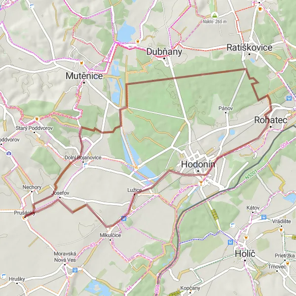 Mapa miniatúra "Gravelová trasa cez Dolní Bojanovice" cyklistická inšpirácia v Jihovýchod, Czech Republic. Vygenerované cyklistickým plánovačom trás Tarmacs.app