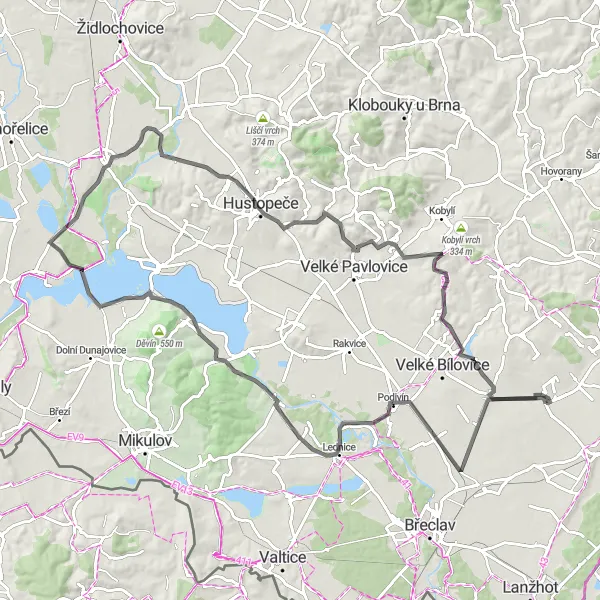 Miniaturní mapa "Cyklovýlet kolem Pavlova" inspirace pro cyklisty v oblasti Jihovýchod, Czech Republic. Vytvořeno pomocí plánovače tras Tarmacs.app