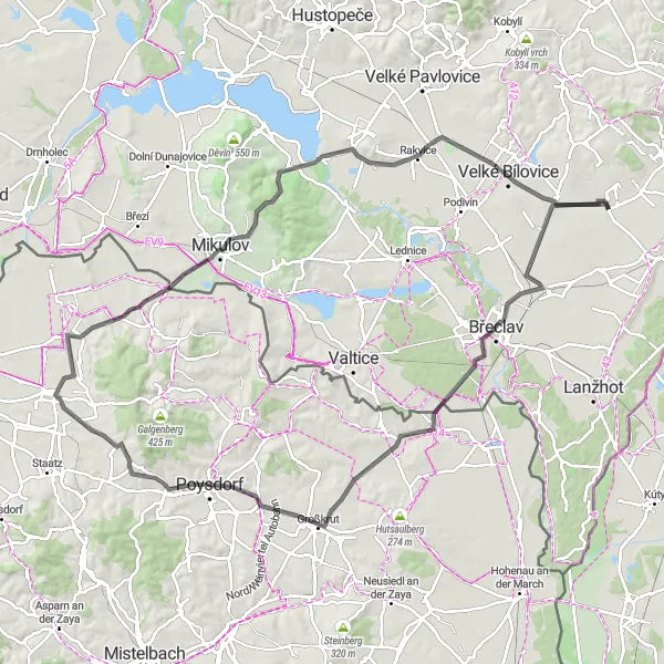 Mapa miniatúra "Jihovýchodní okruh kolem Prušánek" cyklistická inšpirácia v Jihovýchod, Czech Republic. Vygenerované cyklistickým plánovačom trás Tarmacs.app