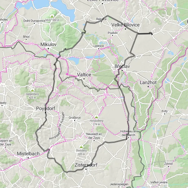 Karten-Miniaturansicht der Radinspiration "Hügel und Panoramen" in Jihovýchod, Czech Republic. Erstellt vom Tarmacs.app-Routenplaner für Radtouren