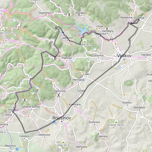Karten-Miniaturansicht der Radinspiration "Erkunden Sie Nouzka und Pozořice" in Jihovýchod, Czech Republic. Erstellt vom Tarmacs.app-Routenplaner für Radtouren