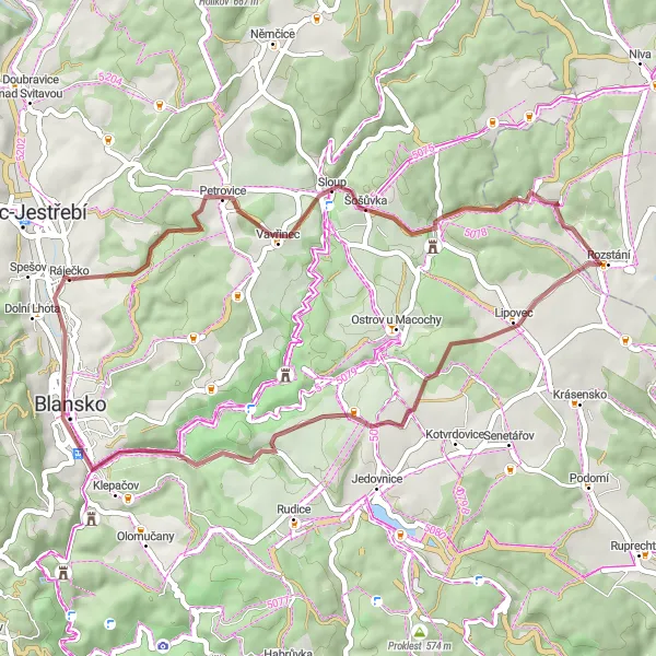 Map miniature of "Off-road Adventure" cycling inspiration in Jihovýchod, Czech Republic. Generated by Tarmacs.app cycling route planner