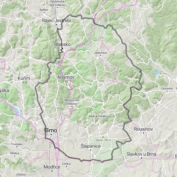 Mapa miniatúra "Road Rájec-Jestřebí II" cyklistická inšpirácia v Jihovýchod, Czech Republic. Vygenerované cyklistickým plánovačom trás Tarmacs.app
