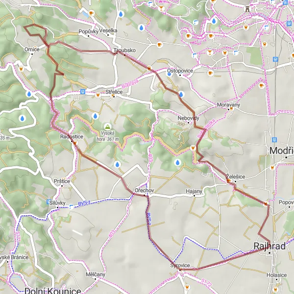 Miniatura mapy "Trasa gravelowa przez Syrovice i Troubsko" - trasy rowerowej w Jihovýchod, Czech Republic. Wygenerowane przez planer tras rowerowych Tarmacs.app