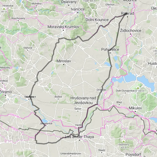 Miniatura mapy "Długa Trasa Rajhrad - Petrovice" - trasy rowerowej w Jihovýchod, Czech Republic. Wygenerowane przez planer tras rowerowych Tarmacs.app