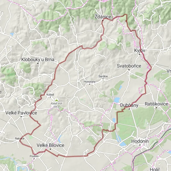 Miniatura mapy "Trasa gravelowa z Rakvic" - trasy rowerowej w Jihovýchod, Czech Republic. Wygenerowane przez planer tras rowerowych Tarmacs.app