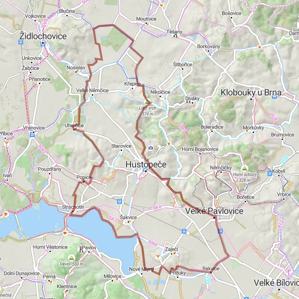 Miniaturní mapa "Hustopeče a okolí" inspirace pro cyklisty v oblasti Jihovýchod, Czech Republic. Vytvořeno pomocí plánovače tras Tarmacs.app
