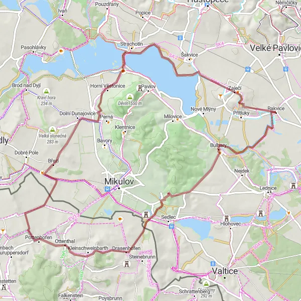 Karten-Miniaturansicht der Radinspiration "Abenteuerliche Schotterstrecke" in Jihovýchod, Czech Republic. Erstellt vom Tarmacs.app-Routenplaner für Radtouren