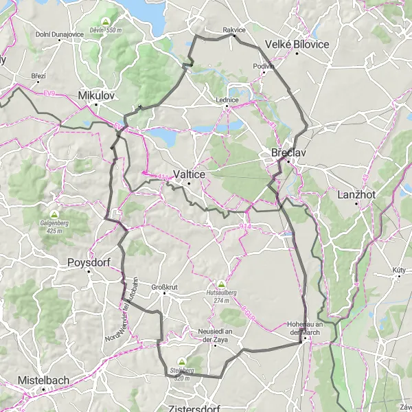 Map miniature of "Challenging road route through scenic landscapes" cycling inspiration in Jihovýchod, Czech Republic. Generated by Tarmacs.app cycling route planner
